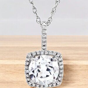 Lab Created White Sapphire and Diamond Pendant in 925 Sterling Silver